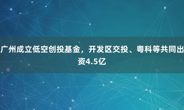 广州成立低空创投基金，开发区交投、粤科等共同出资4.5亿