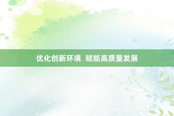 优化创新环境  赋能高质量发展