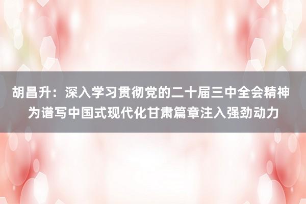 胡昌升：深入学习贯彻党的二十届三中全会精神 为谱写中国式现代化甘肃篇章注入强劲动力