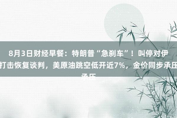8月3日财经早餐：特朗普“急刹车”！叫停对伊打击恢复谈判，美原油跳空低开近7%，金价同步承压