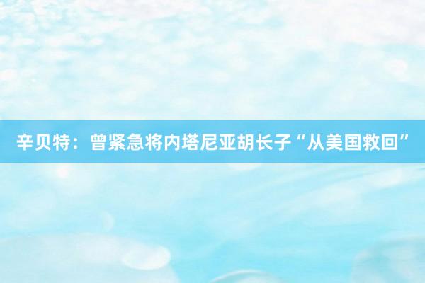 辛贝特：曾紧急将内塔尼亚胡长子“从美国救回”