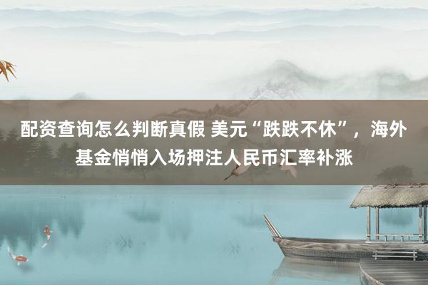 配资查询怎么判断真假 美元“跌跌不休”，海外基金悄悄入场押注人民币汇率补涨