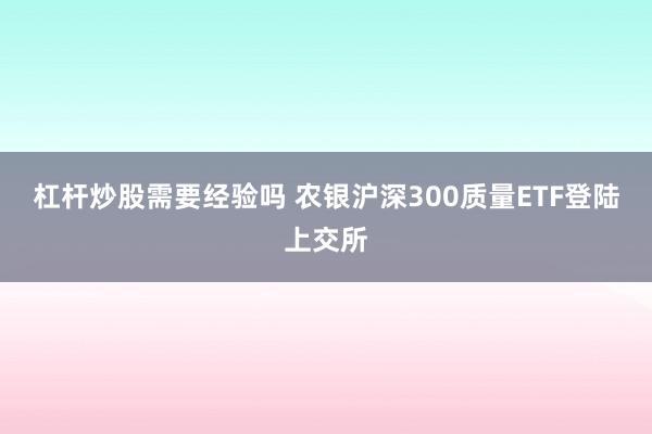 杠杆炒股需要经验吗 农银沪深300质量ETF登陆上交所