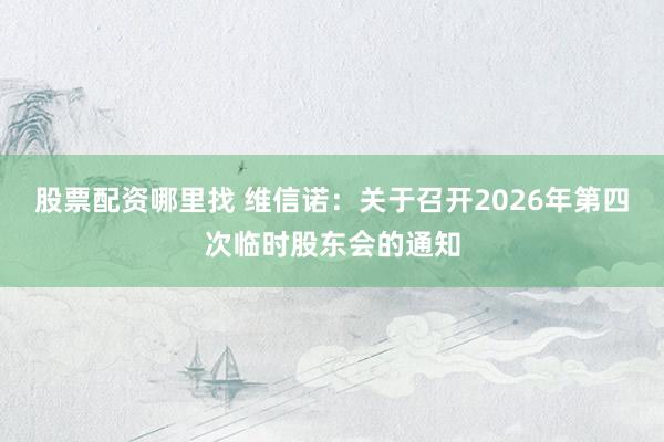 股票配资哪里找 维信诺：关于召开2026年第四次临时股东会的通知