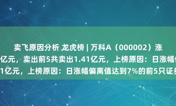 卖飞原因分析 龙虎榜 | 万科A（000002）涨停，买入前5共买入6.68亿元，卖出前5共卖出1.41亿元，上榜原因：日涨幅偏离值达到7%的前5只证券