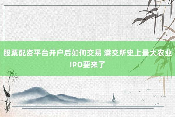 股票配资平台开户后如何交易 港交所史上最大农业IPO要来了