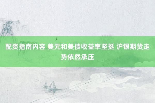 配资指南内容 美元和美债收益率坚挺 沪银期货走势依然承压